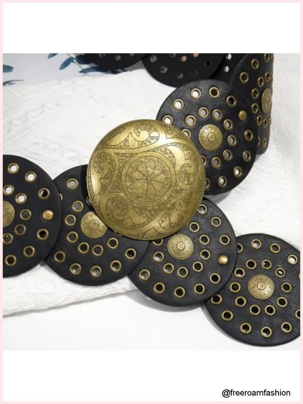 Wide Hollow Boho PU Leather Belt with Metal Buckle